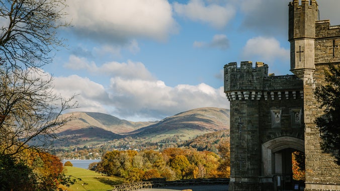 View of the castle at Wray from the west showing the panoramic mountain views